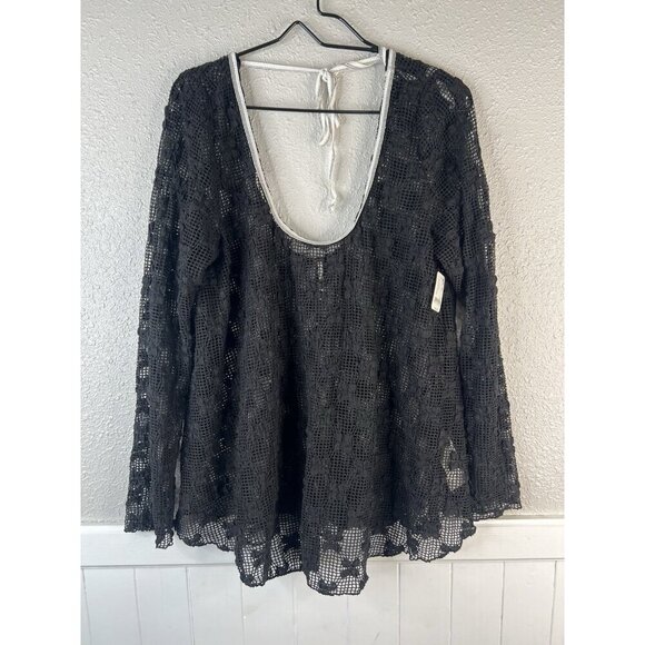 Free People Olivia Grady Lace top Medium Black Sheer Mesh Cyber Boho Swim NEW - Picture 4 of 13